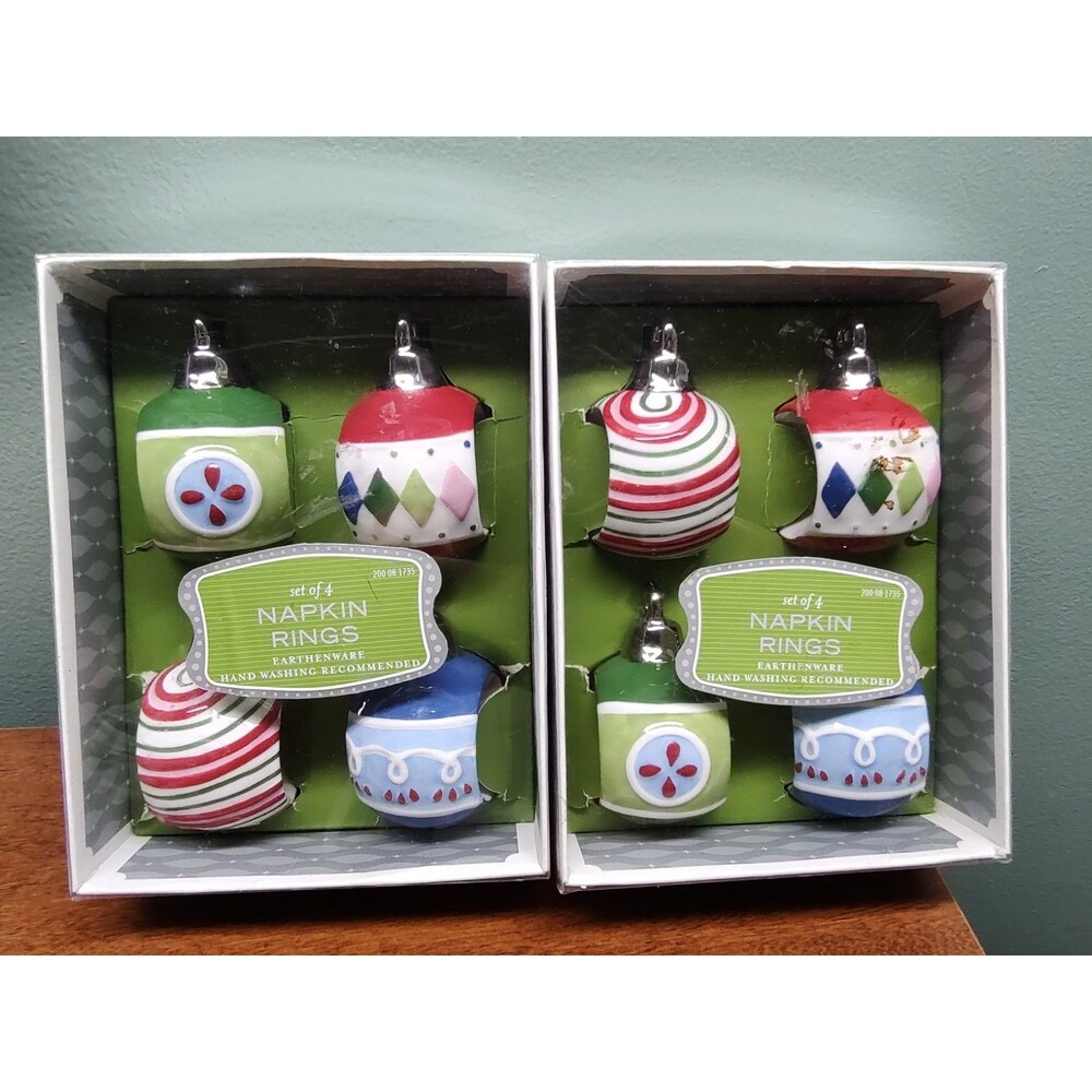 8 Target Earthenware Christmas napkin rings set of 4x2 ornaments ceramic w/ box